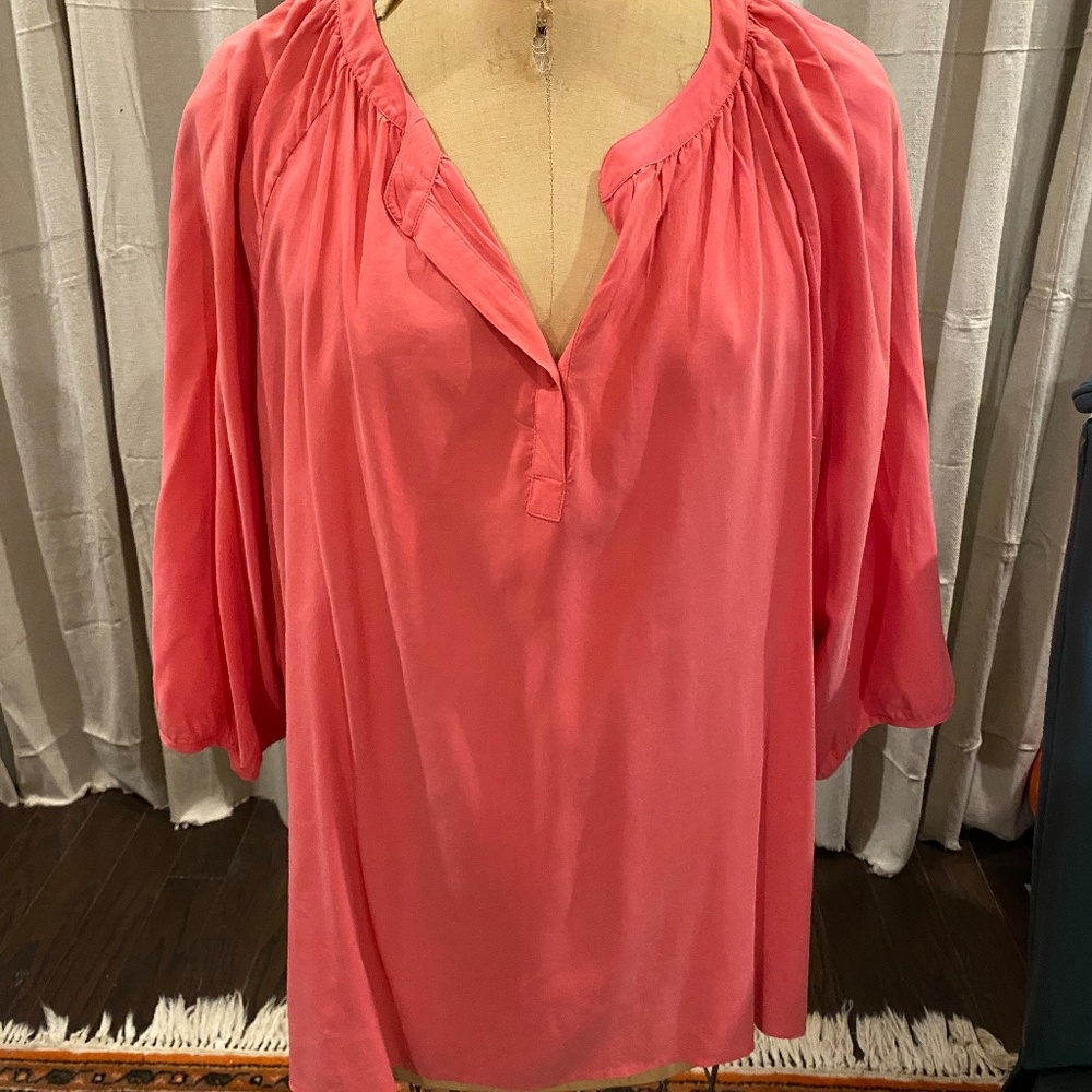 Talbots Silk Peasant Blouse Tunic Pink 3X 22 24